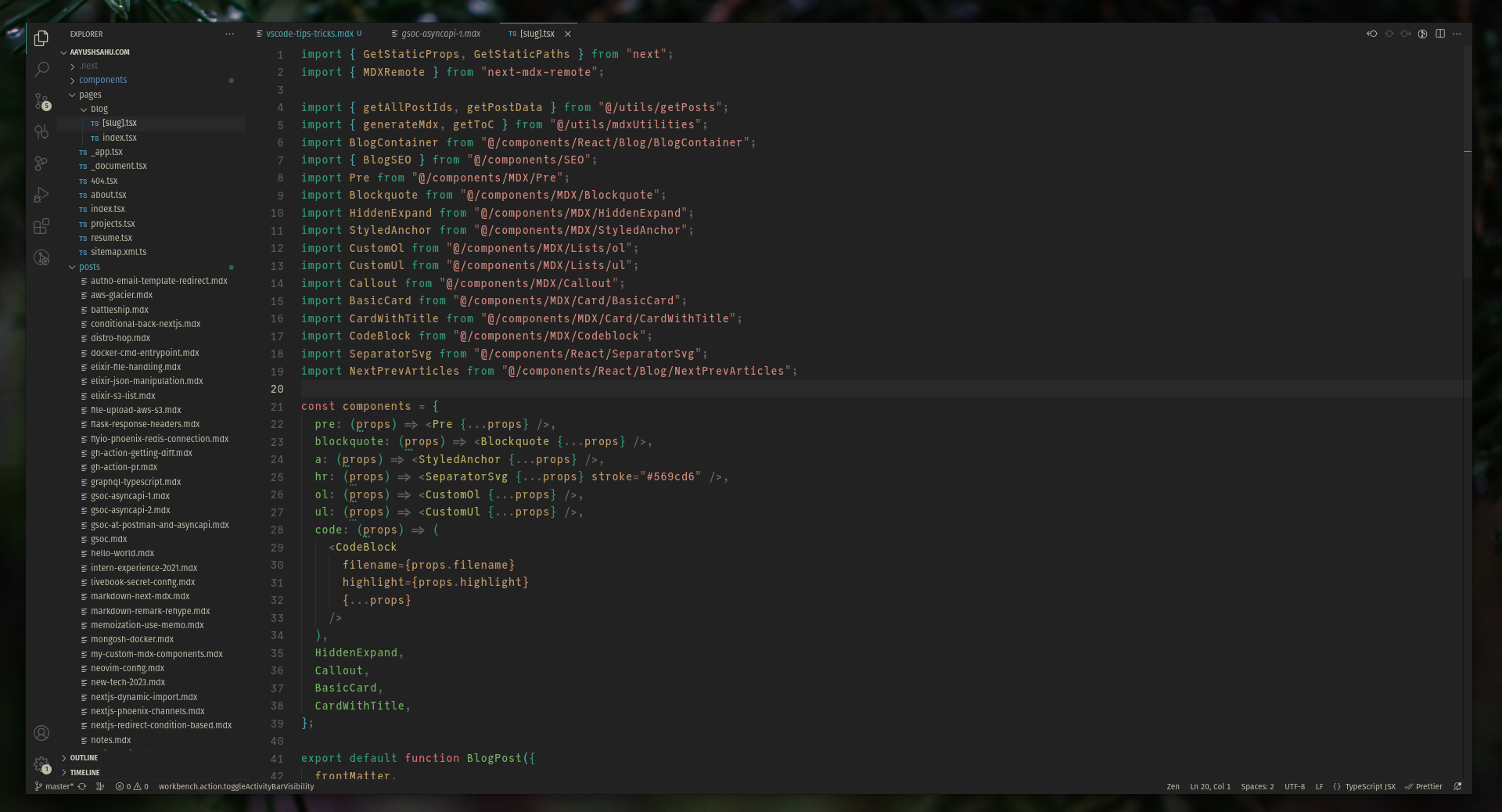 My VSCode editor. For theme and font, scroll to bottom of the page.